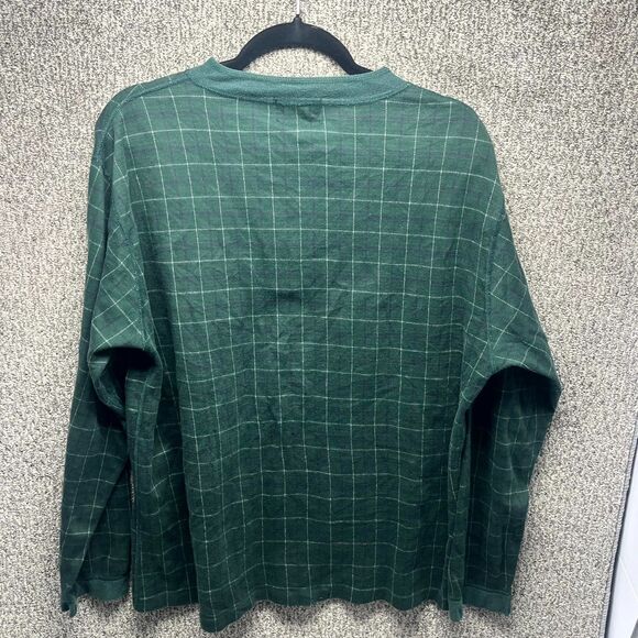 L.L. Bean Freeport Maine Waffle Shirt Mens Large Green Plaid Cotton Henley Neck - Picture 8 of 10